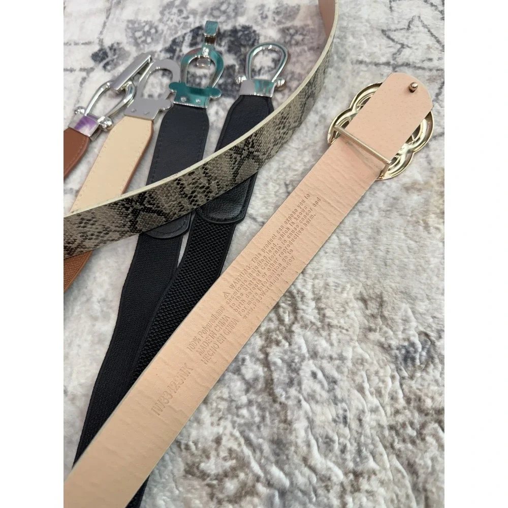 Women's Belt Bundle Set of 3 Fashion Belts Black Brown Waist Belts Casual Dress